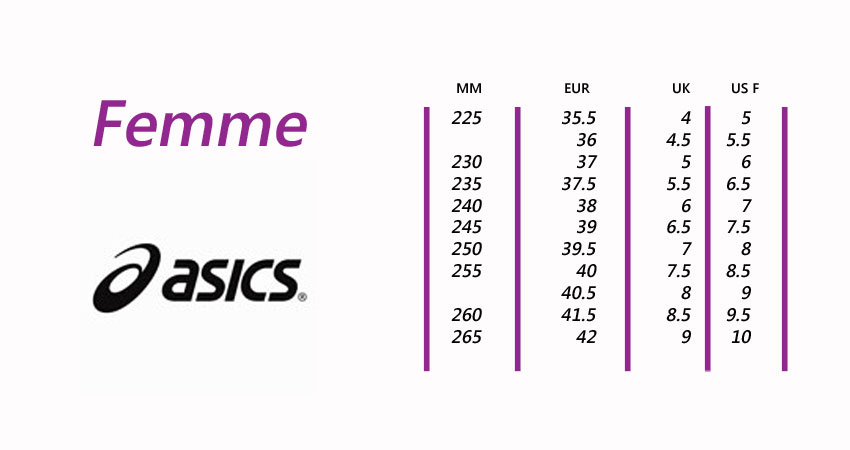 Guide taille 2025 asics vetement